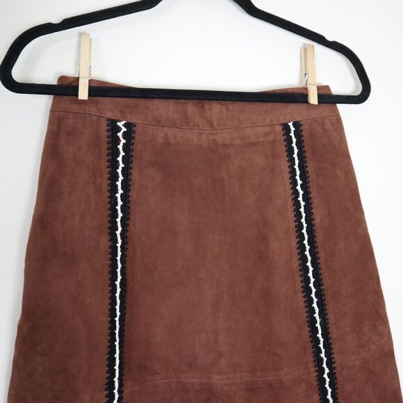 Claudie Pierlot US 4 Suede A Line Skirt Crochet Brown 70s Style Cottagecore - Picture 8 of 11